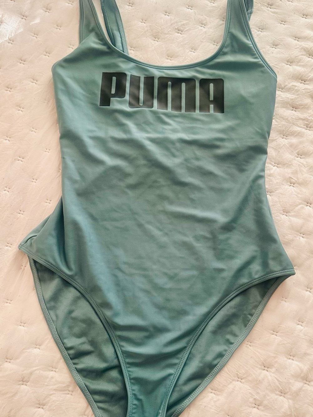 PUMA Teal One-Piece Swimsuit in Teal Green with Black Logo